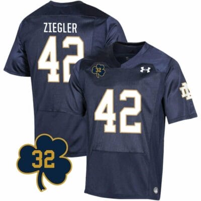 Notre Dame Nolan Ziegler Jersey #42 College Football Johnny Lujack Patch 32 Navy