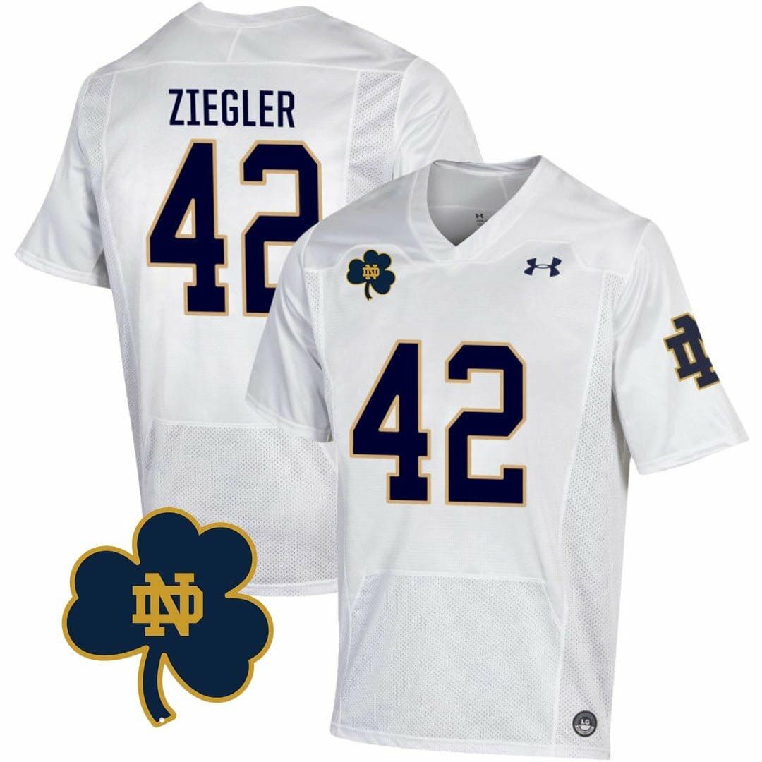 Notre Dame Nolan Ziegler Jersey #42 College Football Johnny Lujack Patch White 1 Notre Dame Nolan Ziegler Jersey #42 College Football Johnny Lujack Patch White