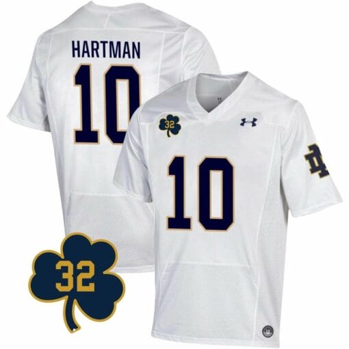 Notre Dame Sam Hartman Jersey #10 College Football Johnny Lujack Patch 32 White