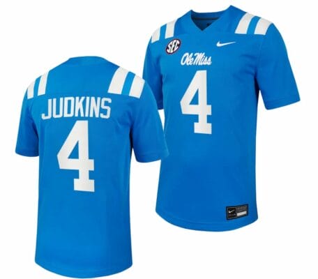 Ole Miss Rebels Quinshon Judkins Jersey #4 Untouchable College Football 2023 Powder Blue 10 Ole Miss Rebels Quinshon Judkins Jersey #4 Untouchable College Football 2023 Powder Blue