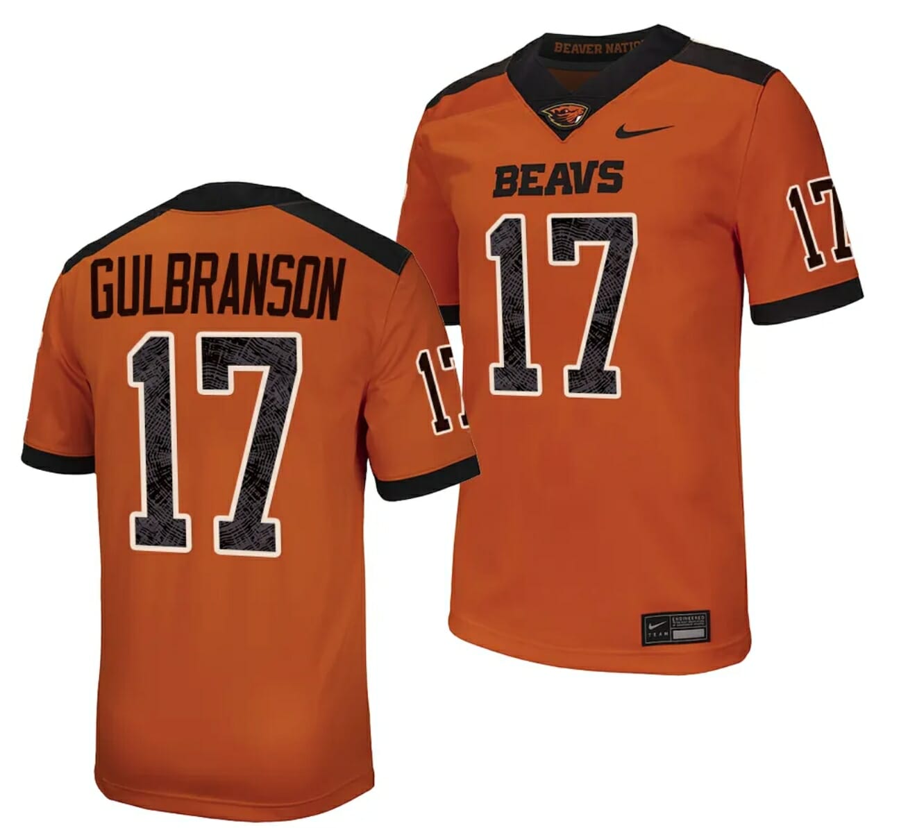 Oregon State Beavers Ben Gulbranson Jersey #17 College Football Stitched Orange 2023 1 Oregon State Beavers Ben Gulbranson Jersey #17 College Football Stitched Orange 2023