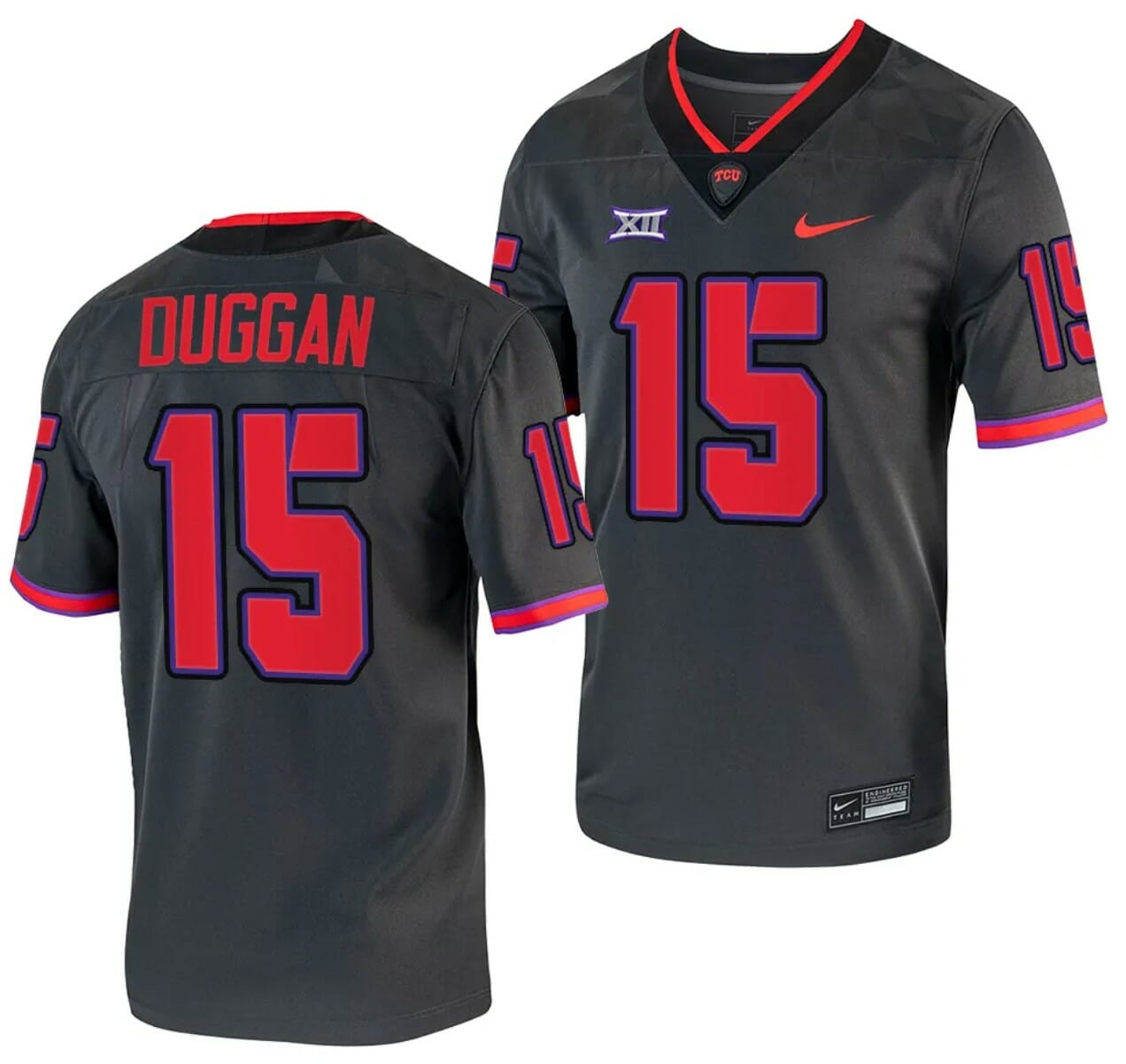 TCU Horned Frogs Max Duggan Jersey Alternate College Football Replica Grey #15 1 TCU Horned Frogs Max Duggan Jersey Alternate College Football Replica Grey #15