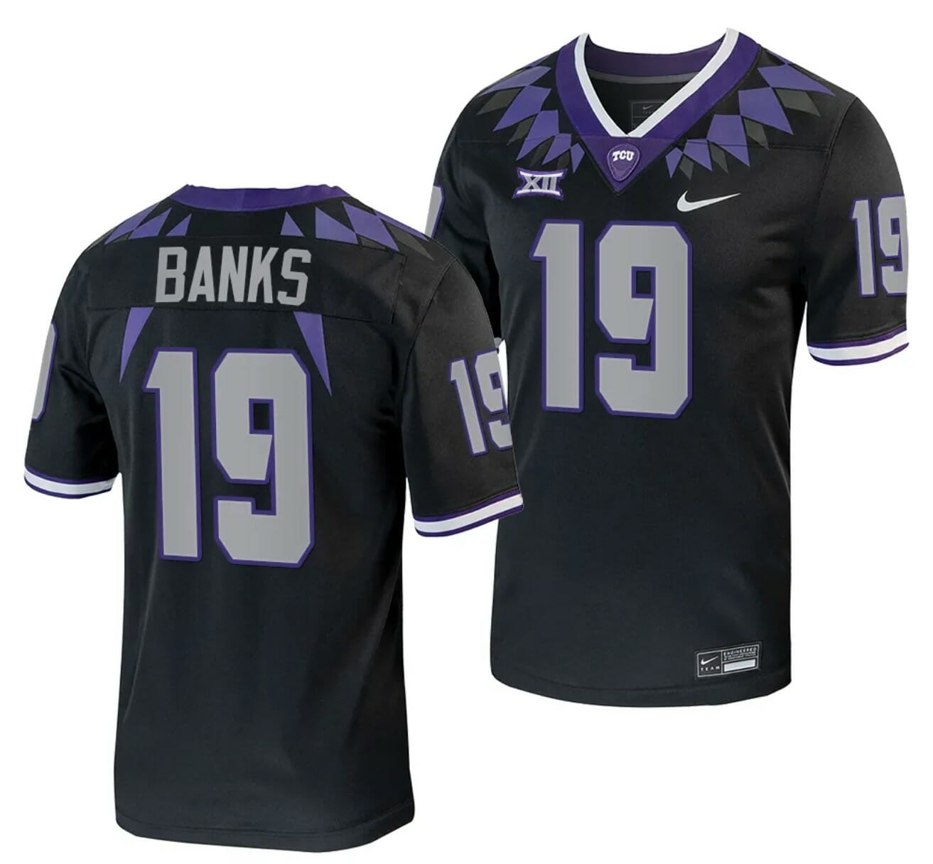 TCU Horned Frogs Shadrach Banks Jersey Alternate College Football Black Replica #19 1 TCU Horned Frogs Shadrach Banks Jersey Alternate College Football Black Replica #19