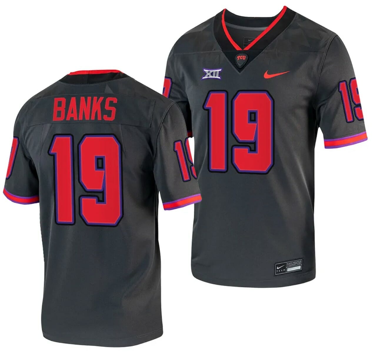 TCU Horned Frogs Shadrach Banks Jersey Alternate College Football Grey Replica #19 1 TCU Horned Frogs Shadrach Banks Jersey Alternate College Football Grey Replica #19