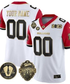 Custom Georgia Bulldogs Jersey Name and Number Football 2023 Back To Back Champions Vince Dooley Patch Red Sleeves All Stitched