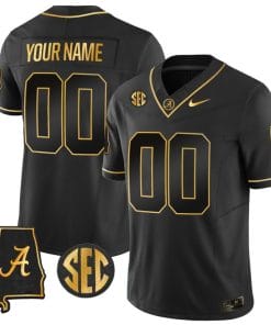 Custom Alabama Jersey Name and Number Gold Vapor Limited Alabama Map Black Gold All Stitched