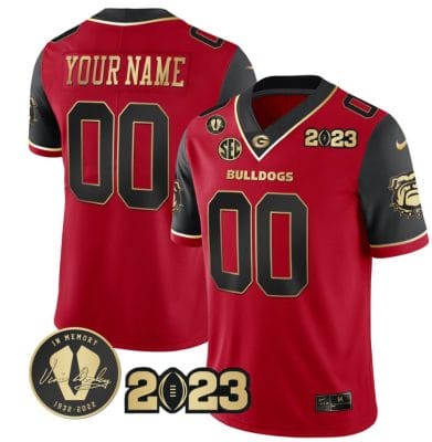 Custom Georgia Bulldogs Jersey Name and Number Football 2023 Vince Dooley Patch Gold Color Red All Stitched 8 Custom Georgia Bulldogs Jersey Name and Number Football 2023 Vince Dooley Patch Gold Color Red All Stitched