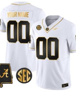 Custom Alabama Jersey Name and Number Gold Vapor Limited Alabama Map White Gold All Stitched