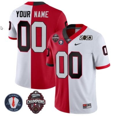 Custom Georgia Bulldogs Jersey Name and Number Football 2023 Back To Back Champions Vince Dooley Patch Split All Stitched 8 Custom Georgia Bulldogs Jersey Name and Number Football 2023 Back To Back Champions Vince Dooley Patch Split All Stitched