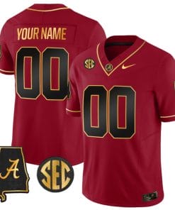 Custom Alabama Jersey Name and Number Gold Vapor Limited Alabama Map Black Red All Stitched
