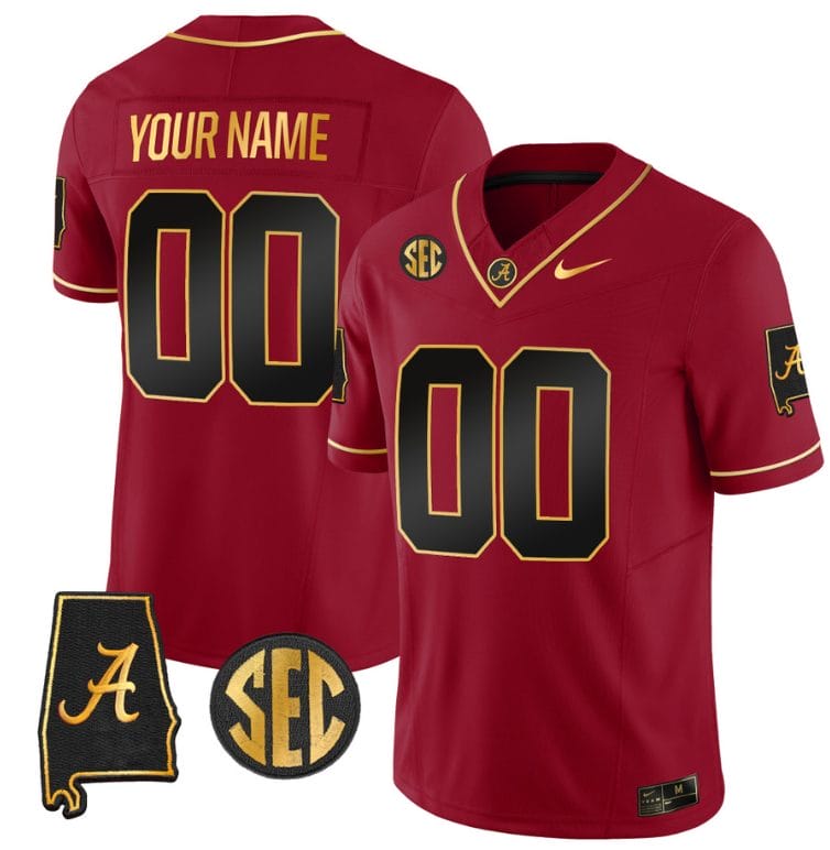Custom Alabama Jersey Name and Number Gold Vapor Limited Alabama Map Black Red All Stitched 1 Custom Alabama Jersey Name and Number Gold Vapor Limited Alabama Map Black Red All Stitched