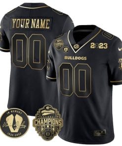 Custom Georgia Bulldogs Jersey Name and Number Football 2023 Back To Back Champions Vince Dooley Patch Black Gold All Stitched