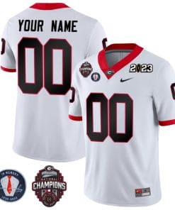 Custom Georgia Bulldogs Jersey Name and Number Football 2023 Back To Back Champions Vince Dooley Patch Regular White All Stitched