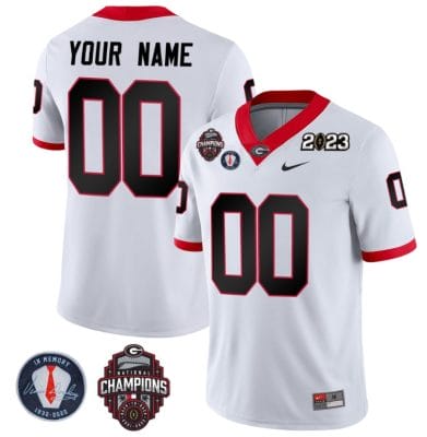 Custom Georgia Bulldogs Jersey Name and Number Football 2023 Back To Back Champions Vince Dooley Patch Regular White All Stitched 8 Custom Georgia Bulldogs Jersey Name and Number Football 2023 Back To Back Champions Vince Dooley Patch Regular White All Stitched