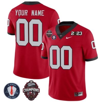 Custom Georgia Bulldogs Jersey Name and Number Football 2023 Back To Back Champions Vince Dooley Patch Regular Red All Stitched
