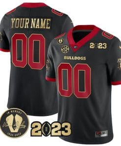 Custom Georgia Bulldogs Jersey Name and Number Football 2023 Vince Dooley Patch Black Gold Trim All Stitched