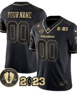 Custom Georgia Bulldogs Jersey Name and Number Football 2023 Vince Dooley Patch Black Gold All Stitched