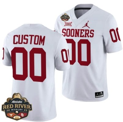 Custom Oklahoma Sooners Jersey Name and Number 2023 Allstate Red River Rivalry White Football