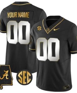 Custom Alabama Jersey Name and Number Gold Vapor Limited Alabama Map Black Limited All Stitched