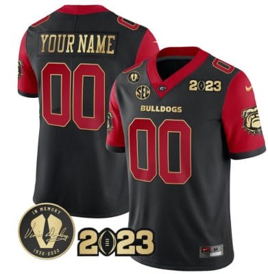 Custom Georgia Bulldogs Jersey Name and Number Football 2023 Vince Dooley Patch Gold Color Black All Stitched 8 Custom Georgia Bulldogs Jersey Name and Number Football 2023 Vince Dooley Patch Gold Color Black All Stitched