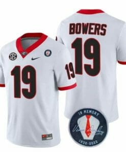 Georgia Bulldogs Brock Bowers Jersey #19 Honoring Vince Dooley Patch – All Stitched White