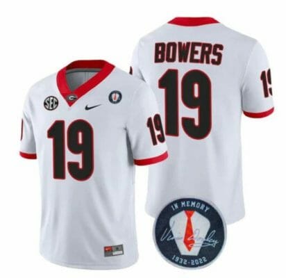 Georgia Bulldogs Brock Bowers Jersey #19 Honoring Vince Dooley Patch – All Stitched White