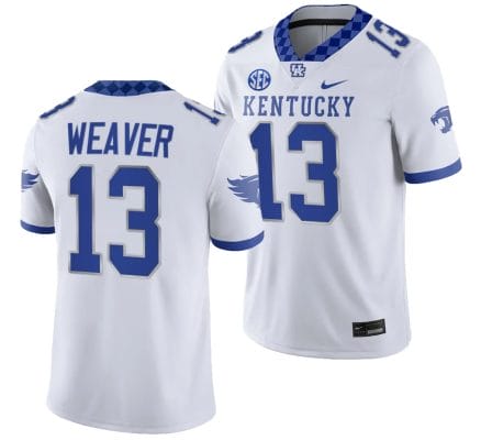 Kentucky Wildcats JJ Weaver Jersey #13 College Football Game 2023 White 10 Kentucky Wildcats JJ Weaver Jersey #13 College Football Game 2023 White