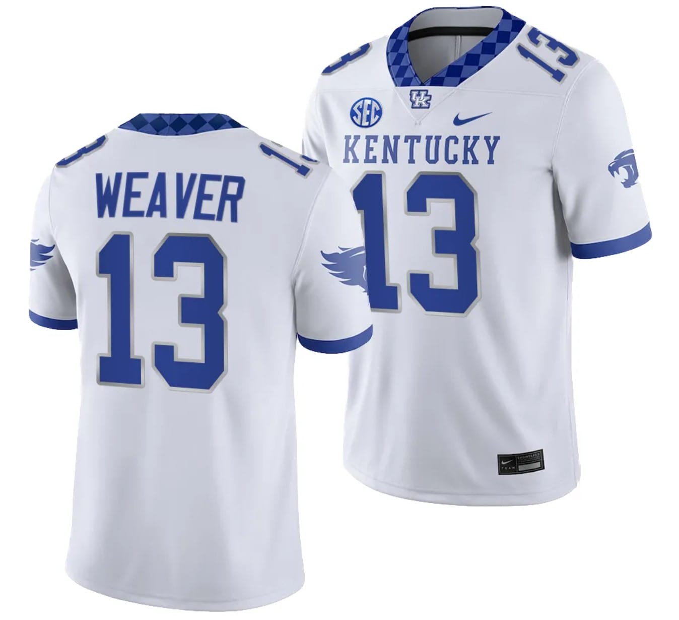 Kentucky Wildcats JJ Weaver Jersey #13 College Football Game 2023 White 1 Kentucky Wildcats JJ Weaver Jersey #13 College Football Game 2023 White