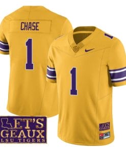 Lsu Tigers Ja'Marr Chase Jersey #1 College Football Let's Geaux Patch Stitched Yellow