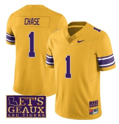Lsu Tigers Ja'Marr Chase Jersey #1 College Football Let's Geaux Patch Stitched Yellow
