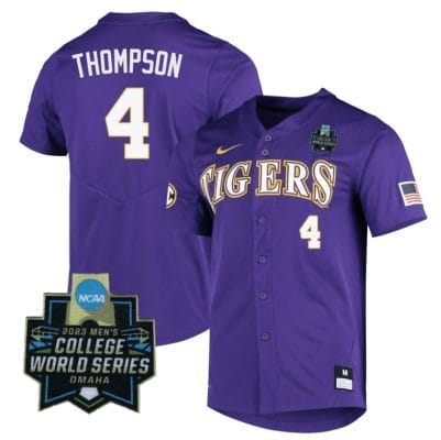 Lsu Tigers Jordan Thompson Jersey #4 World Series 2023 NCAA College Baseball Stitched Purple 8 Lsu Tigers Jordan Thompson Jersey #4 World Series 2023 NCAA College Baseball Stitched Purple