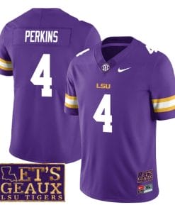 Lsu Tigers Harold Perkins Jersey #4 College Football Let's Geaux Patch Stitched Purple