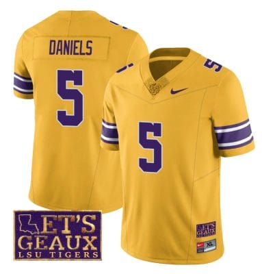 Lsu Tigers Jayden Daniels Jersey #5 College Football Let's Geaux Patch Stitched Yellow 8 Lsu Tigers Jayden Daniels Jersey #5 College Football Let's Geaux Patch Stitched Yellow