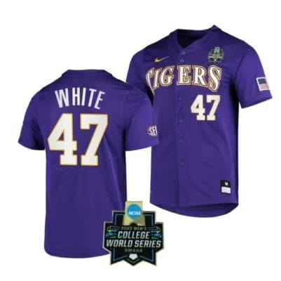 Lsu Tigers Tommy White Jersey #47 World Series 2023 College Baseball Stitched Purple