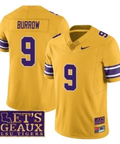 Lsu Tigers Joe Burrow Jersey #9 College Football Let's Geaux Patch Stitched Yellow
