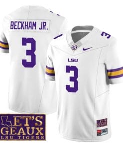 Lsu Tigers Odell Beckham Jr Jersey #3 College Football Let's Geaux Patch Stitched White