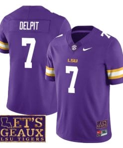 Lsu Tigers Grant Delpit Jersey #7 College Football Let's Geaux Patch Stitched Purple