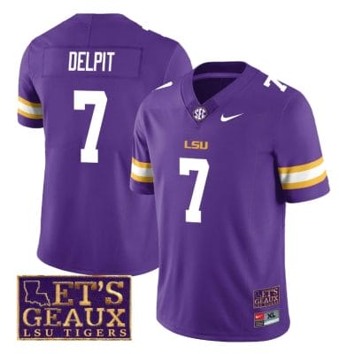 Lsu Tigers Grant Delpit Jersey #7 College Football Let's Geaux Patch Stitched Purple