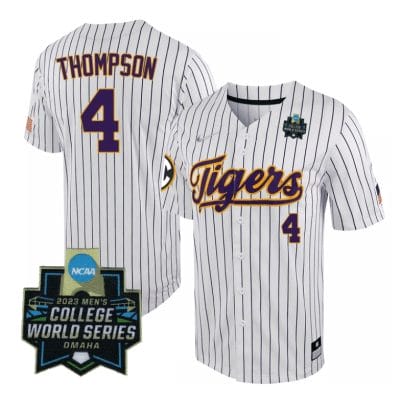 Lsu Tigers Jordan Thompson Jersey #4 World Series 2023 NCAA College Baseball Stitched White 8 Lsu Tigers Jordan Thompson Jersey #4 World Series 2023 NCAA College Baseball Stitched White
