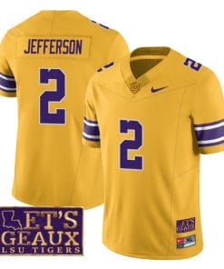 Lsu Tigers Justin Jefferson Jersey #2 College Football Let's Geaux Patch Stitched Yellow