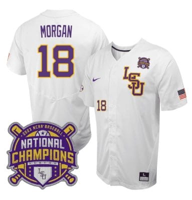 Lsu Tigers Tre Morgan Jersey #18 National Champions NCAA College Baseball Stitched White 6 Lsu Tigers Tre Morgan Jersey #18 National Champions NCAA College Baseball Stitched White