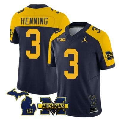 Michigan Wolverines AJ Henning Jersey #3 Special College Football 2023 Stitched Navvy Sleeves