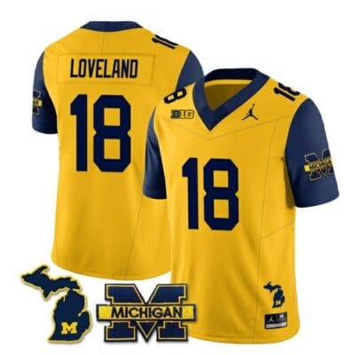 Michigan Wolverines Colston Loveland Jersey #18 Special College Football 2023 Stitched Navy Sleeves 8 Michigan Wolverines Colston Loveland Jersey #18 Special College Football 2023 Stitched Navy Sleeves