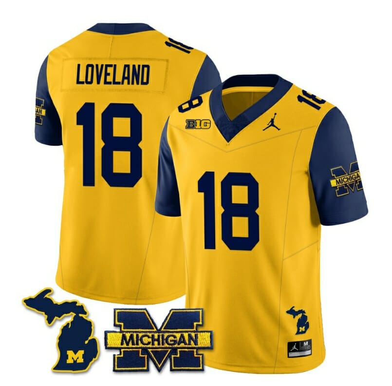 Michigan Wolverines Colston Loveland Jersey #18 Special College Football 2023 Stitched Navy Sleeves 1 Michigan Wolverines Colston Loveland Jersey #18 Special College Football 2023 Stitched Navy Sleeves