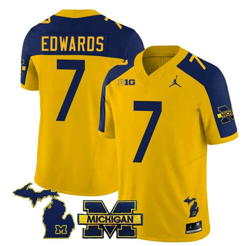 Michigan Wolverines Donovan Edwards Jersey #7 Special College Football 2023 Stitched Maize Alternate 1 Michigan Wolverines Donovan Edwards Jersey #7 Special College Football 2023 Stitched Maize Alternate