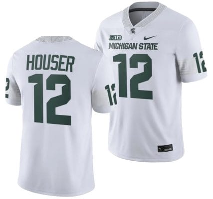 Michigan State Spartans Katin Houser Jersey #12 College Football Game 2023 White 10 Michigan State Spartans Katin Houser Jersey #12 College Football Game 2023 White