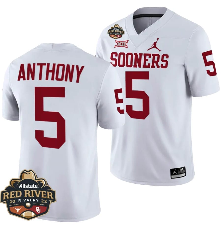 Oklahoma Sooners Andrel Anthony Jersey #5 2023 Allstate Red River Rivalry White Football 1 Oklahoma Sooners Andrel Anthony Jersey #5 2023 Allstate Red River Rivalry White Football