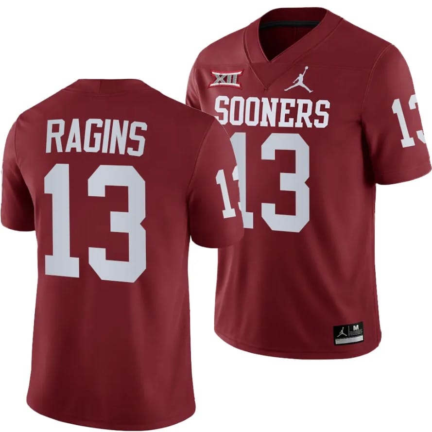 Oklahoma Sooners Zion Ragins Jersey #13 Home Game Crimson Football 1 Oklahoma Sooners Zion Ragins Jersey #13 Home Game Crimson Football