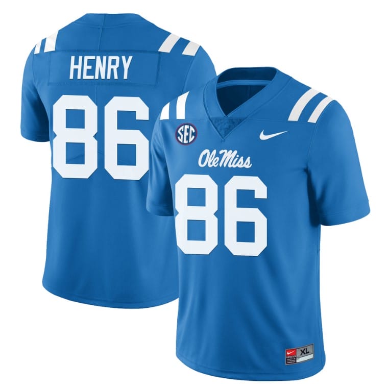 Ole Miss Rebels JJ Henry Jersey #86 College Football All Stitched Light Blue 1 Ole Miss Rebels JJ Henry Jersey #86 College Football All Stitched Light Blue
