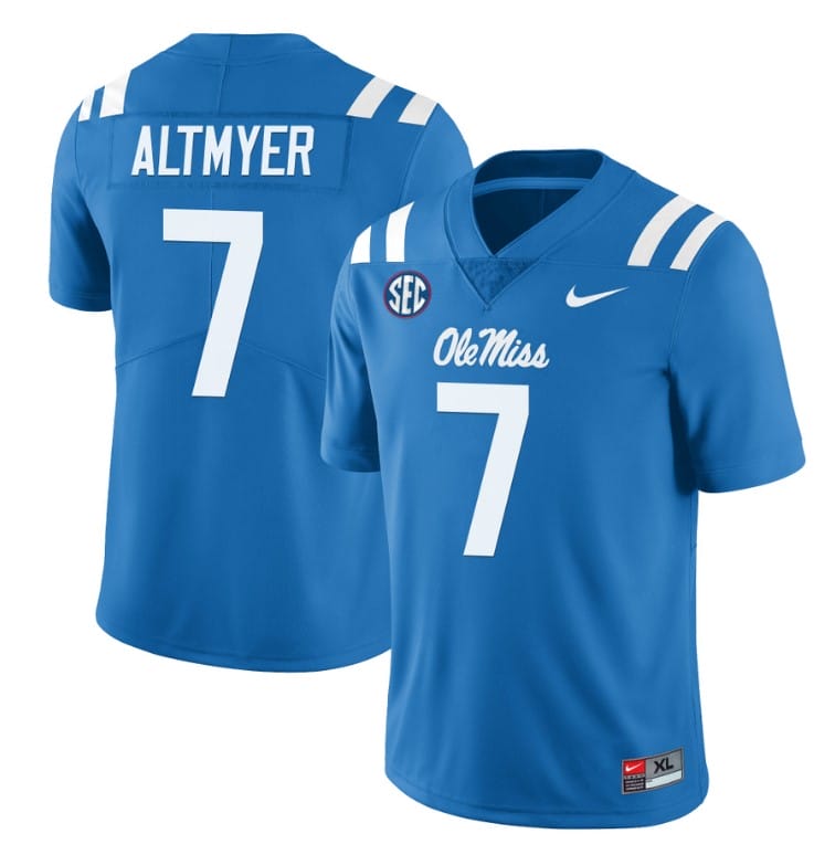 Ole Miss Rebels Luke Altmyer Jersey #7 College Football All Stitched Light Blue 1 Ole Miss Rebels Luke Altmyer Jersey #7 College Football All Stitched Light Blue
